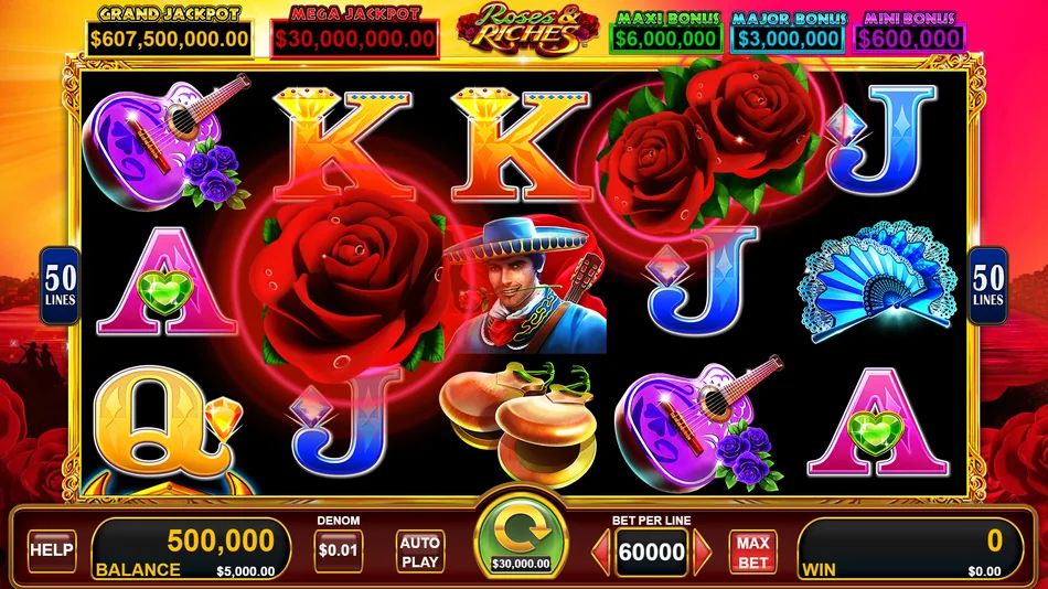 Three Rose scatter symbols triggering the Free Game Feature across reels two three and four